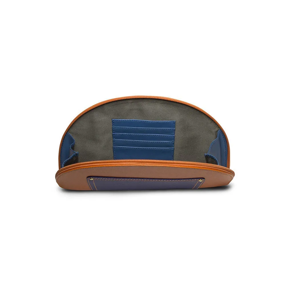 Hoopoe Saffiano Leather Clutch in Orange/Navy