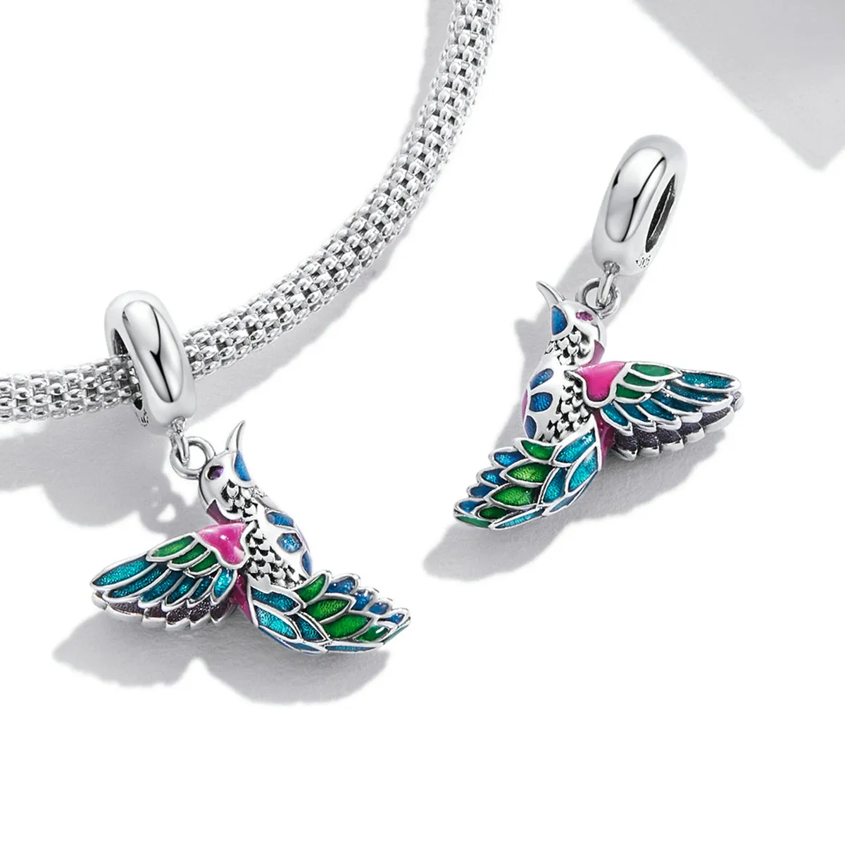 Hummingbird Enamel Charm 925 Sterling Silver