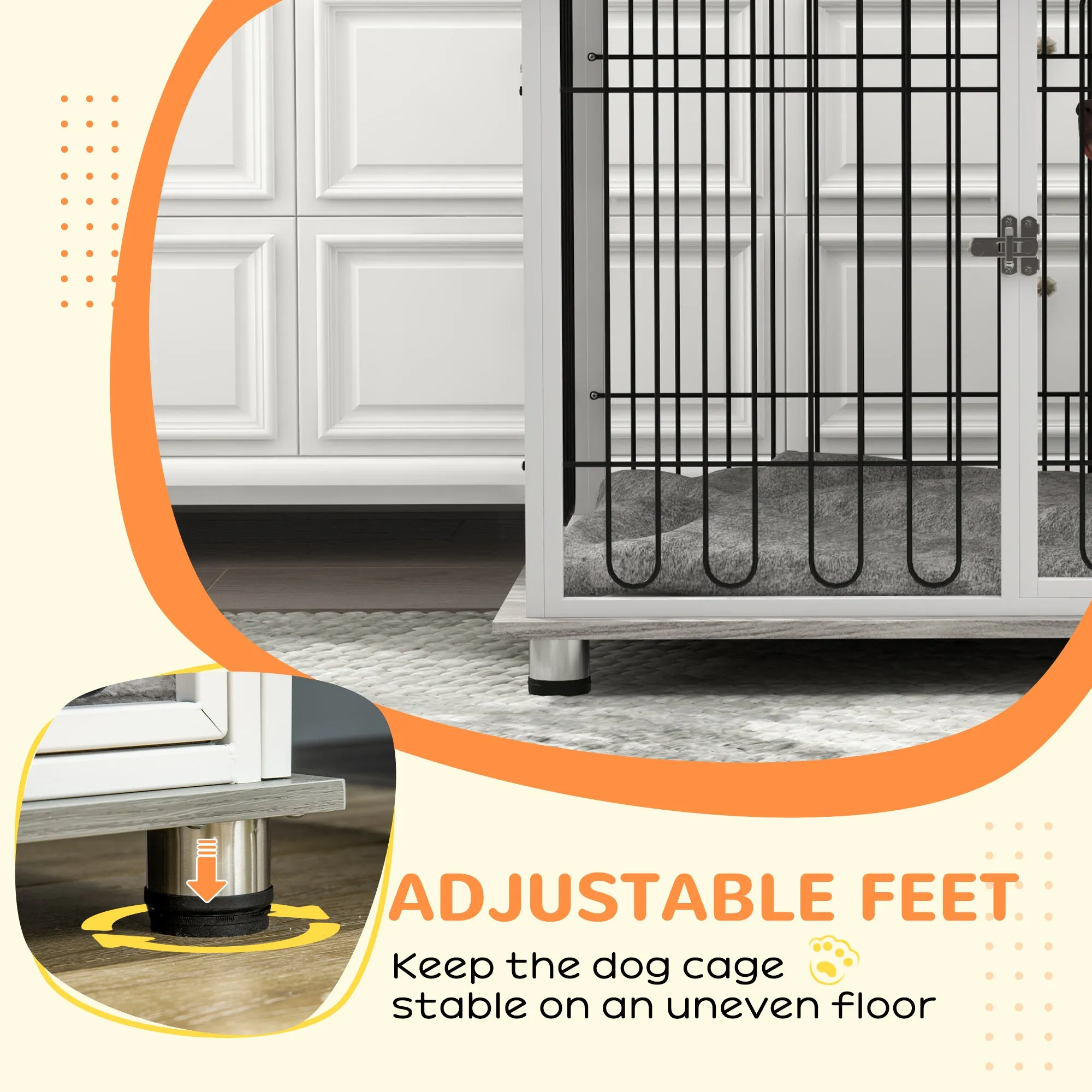 Indoor Dog Crate Furniture, Side End Table, with Soft Washable Cushion, Lockable Doors, for Big Dogs