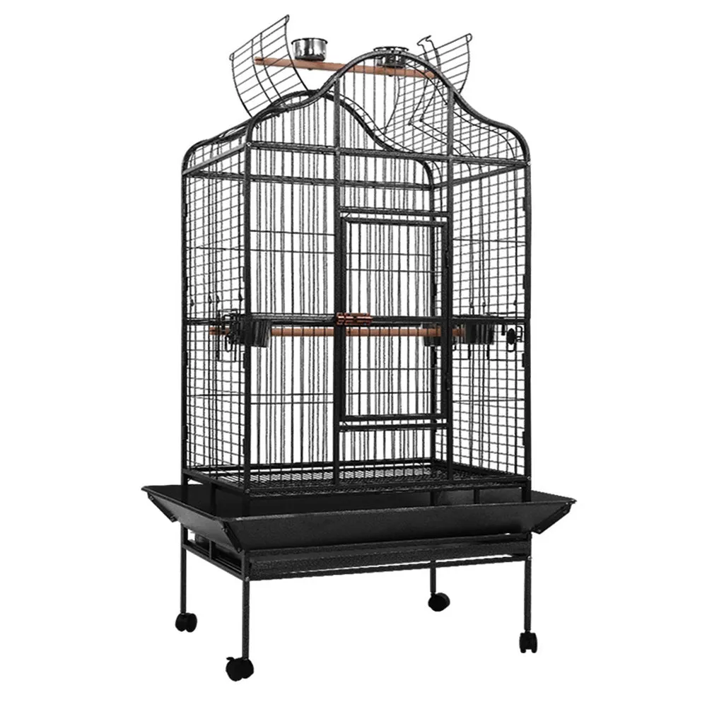 Large Anti-Rust Bird Cage with Open Roof, Wheels - i.Pet