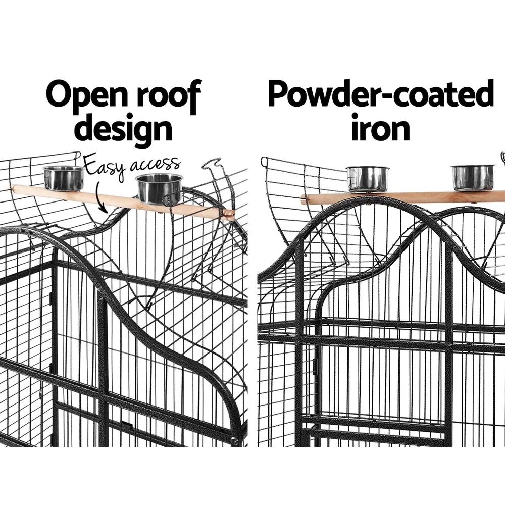 Large Anti-Rust Bird Cage with Open Roof, Wheels - i.Pet