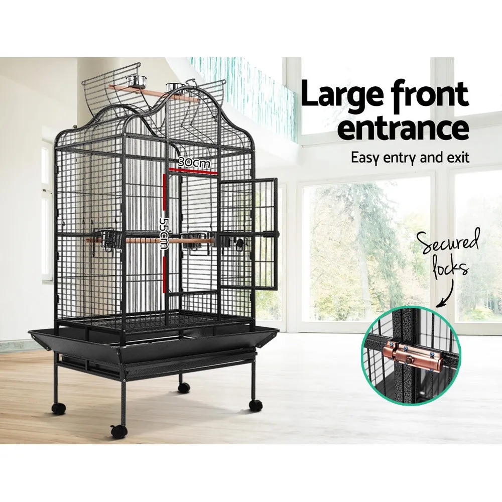 Large Anti-Rust Bird Cage with Open Roof, Wheels - i.Pet