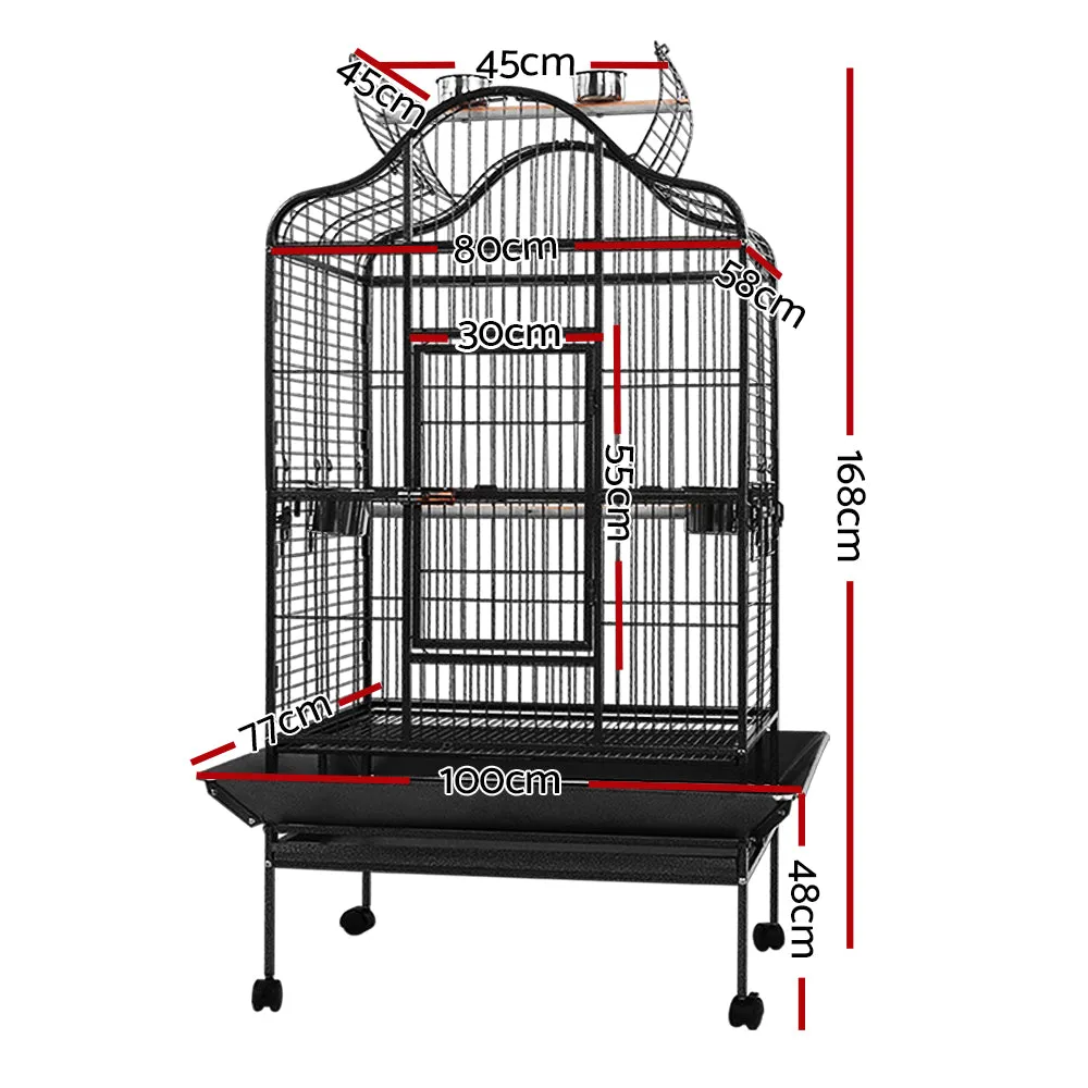 Large Anti-Rust Bird Cage with Open Roof, Wheels - i.Pet