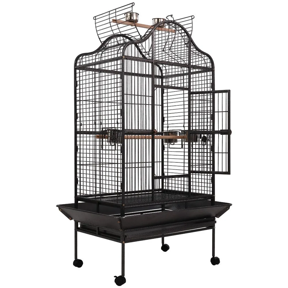 Large Anti-Rust Bird Cage with Open Roof, Wheels - i.Pet