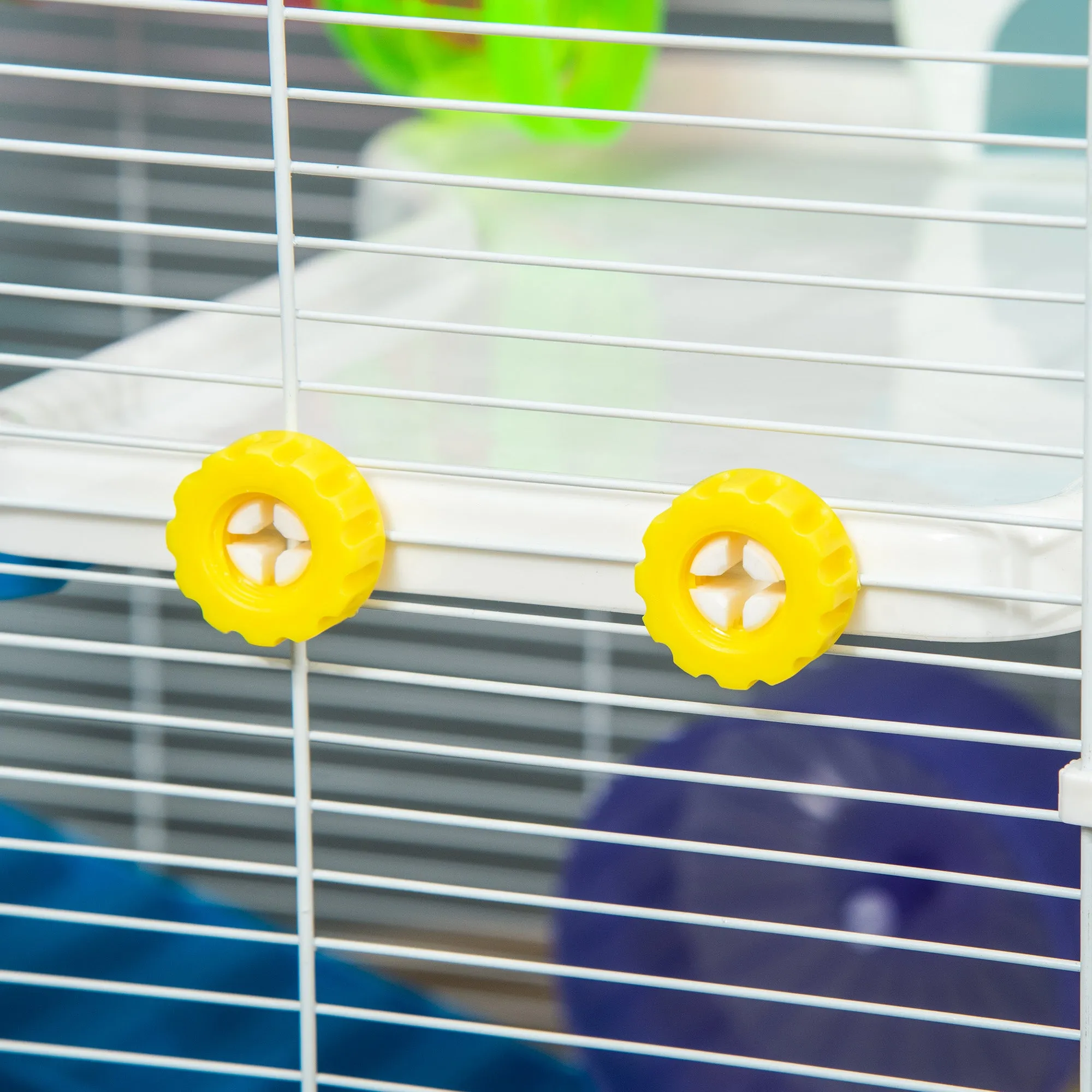 Large Hamster Cage, Multi-storey Gerbil Haven, Small Rodent House, Tunnel Tube System, with Water Bottle, Exercise Wheel, Food Dish,Ramps Blue