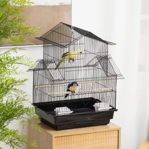 Metal Bird Cage with Plastic Swing Perch Food Container Tray Handle for Finch Canary Budgie 50.5 x 40 x 63cm Black