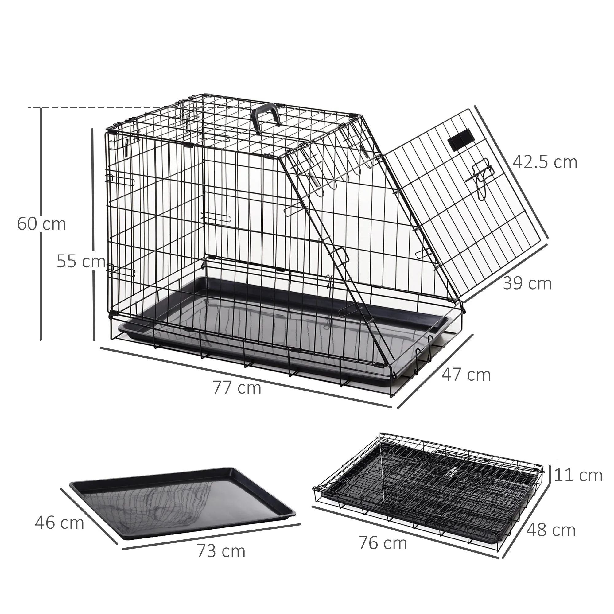 Metal Dog Car Crate Folding Pet Cage Transport Box Carrier for Small Dog with Removable Tray 77 x 47 x 55cm