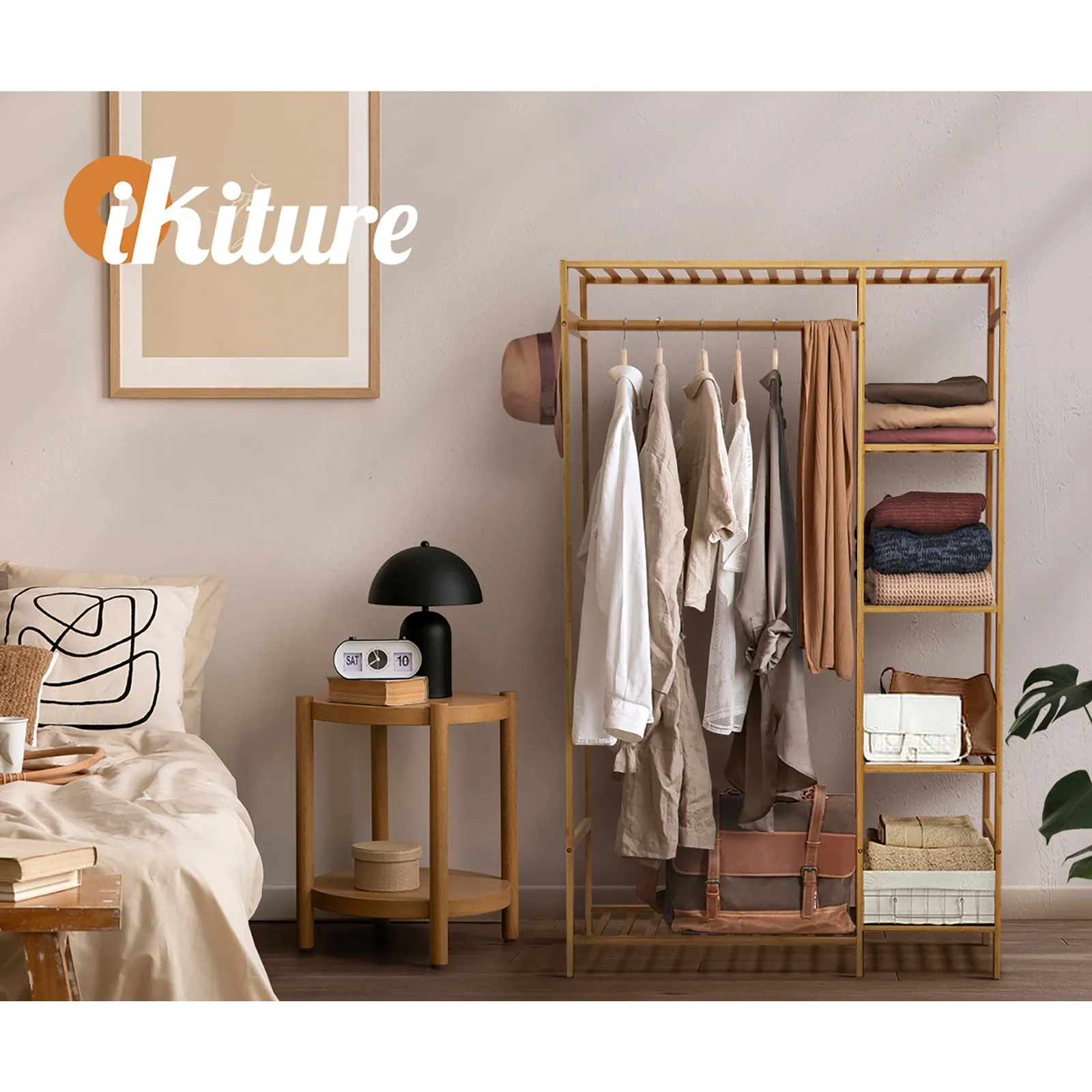 Oikiture Open Wardrobe Portable Rack Hanging Clothes Organizer Storage Shelves