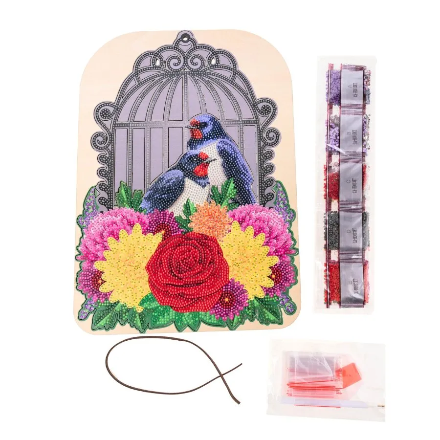 "Birdcage" Crystal Art Hanging Wooden Decoration Kit