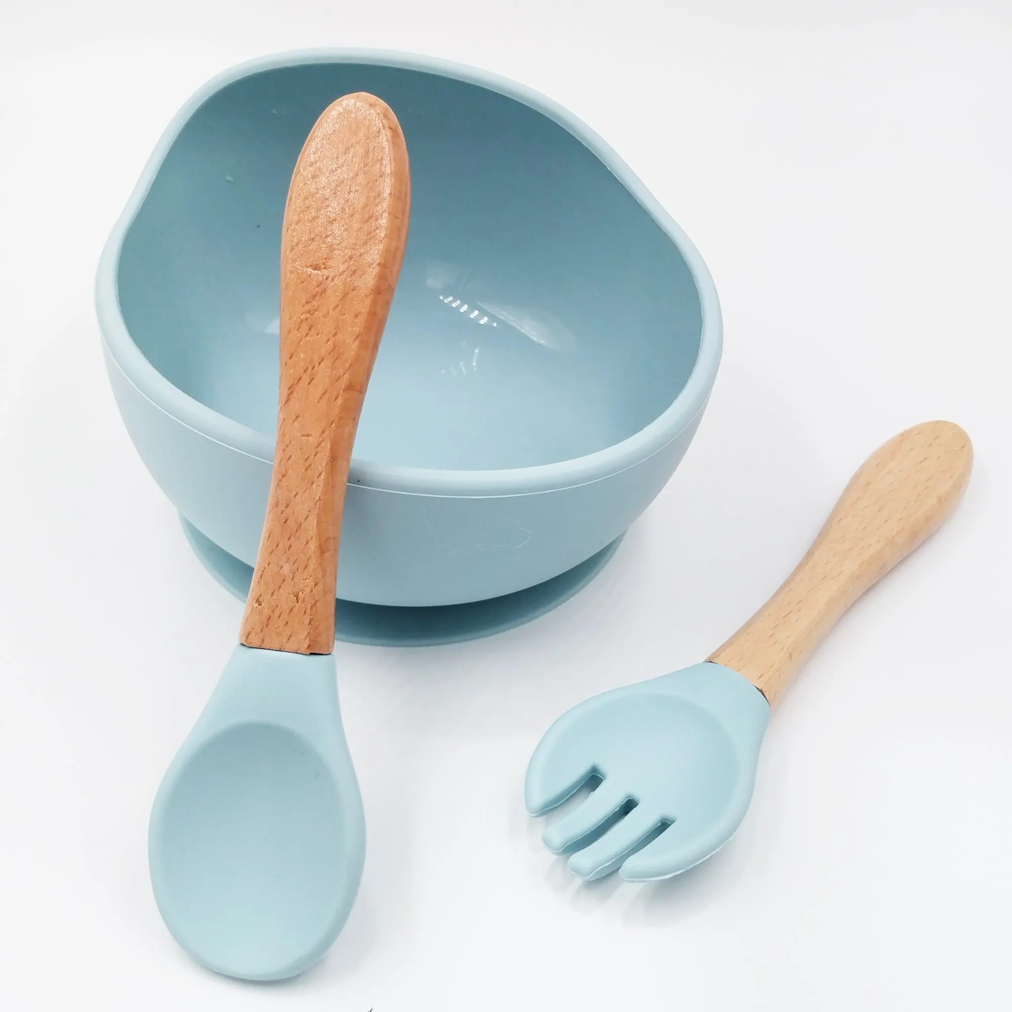 Slicone Blue- Kradyl Kroft Bamboo Silicone Bowl & Spoon Set for Babies and Toddlers