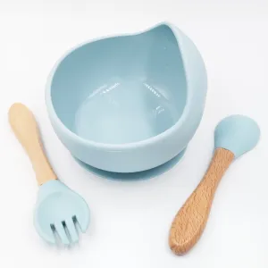 Slicone Blue- Kradyl Kroft Bamboo Silicone Bowl & Spoon Set for Babies and Toddlers