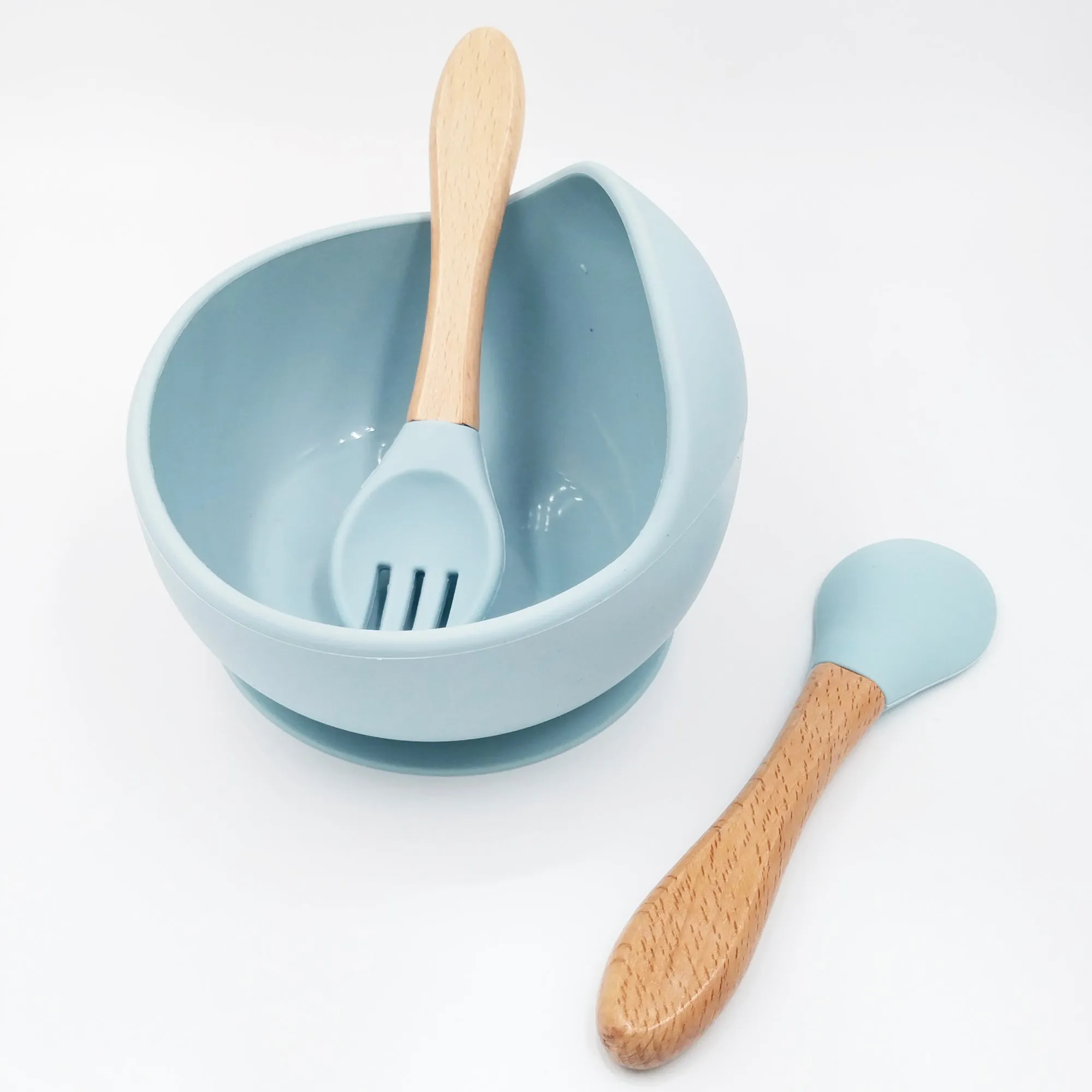 Slicone Blue- Kradyl Kroft Bamboo Silicone Bowl & Spoon Set for Babies and Toddlers