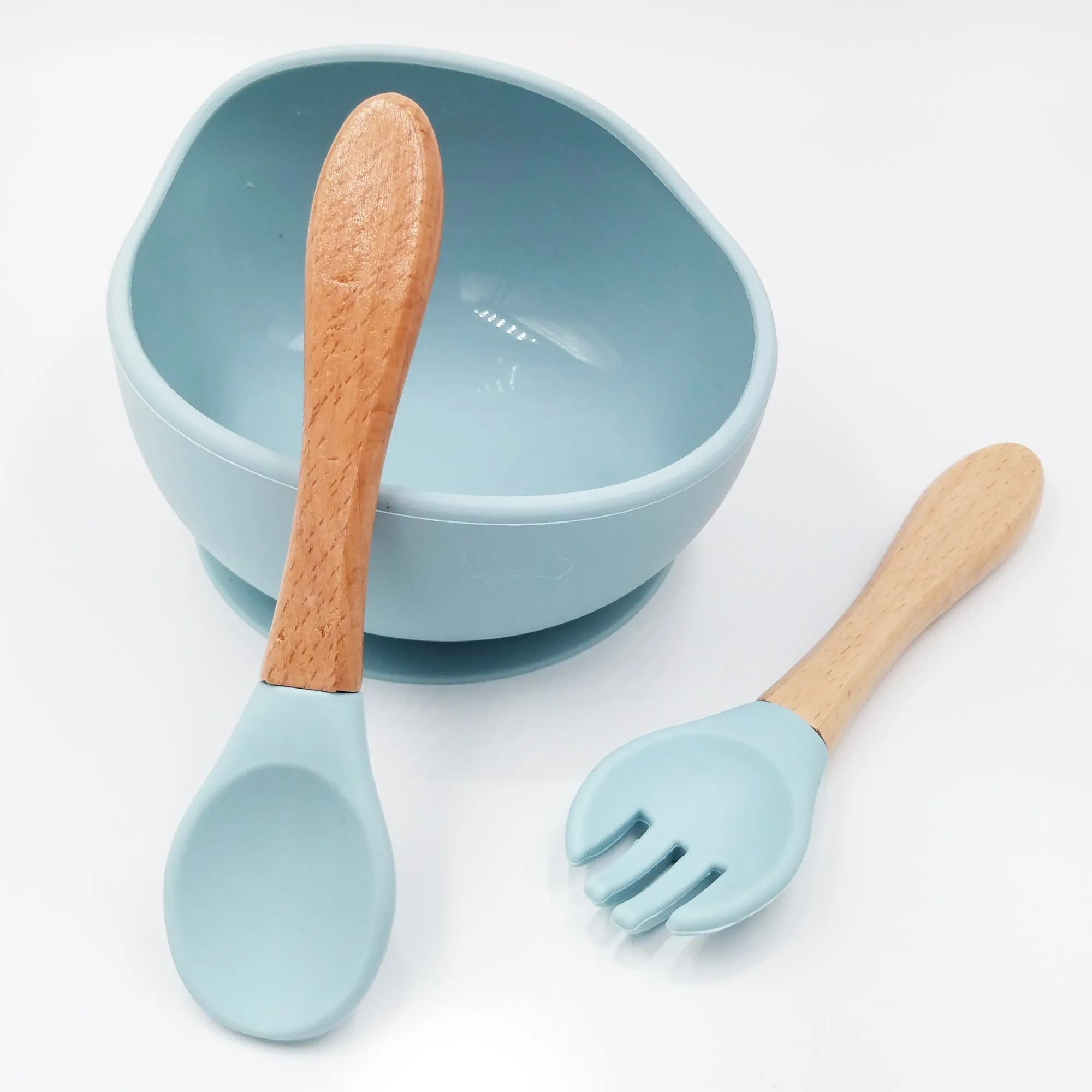 Slicone Blue- Kradyl Kroft Bamboo Silicone Bowl & Spoon Set for Babies and Toddlers