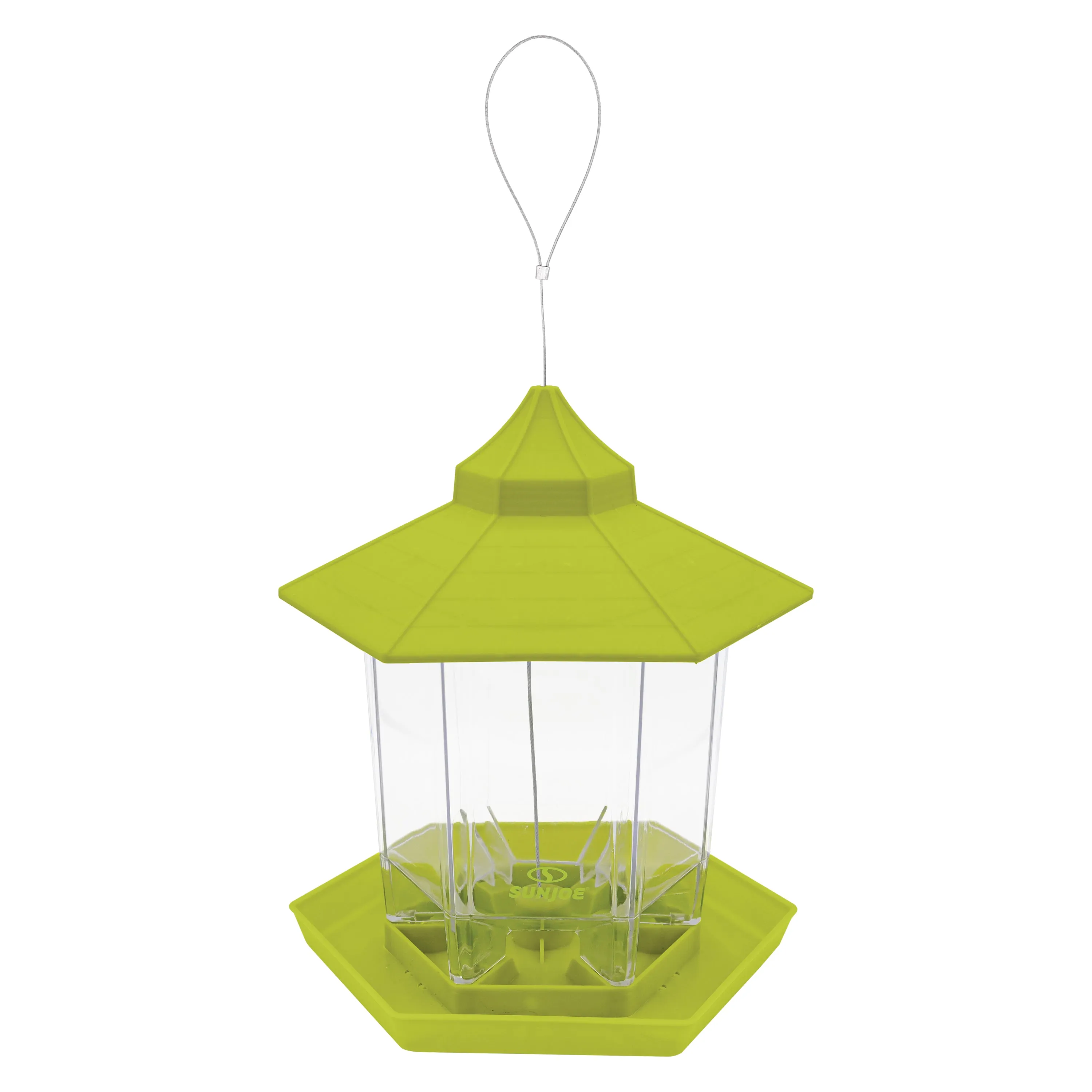 Sun Joe SJ-WBFX-GRN Wild Bird Hanging Feeder | w/ Roof and Hexagonal Shape | For Outdoor Garden & Yard Decoration | 2.15 Lbs Bird Seed & Nut Capacity (Green)