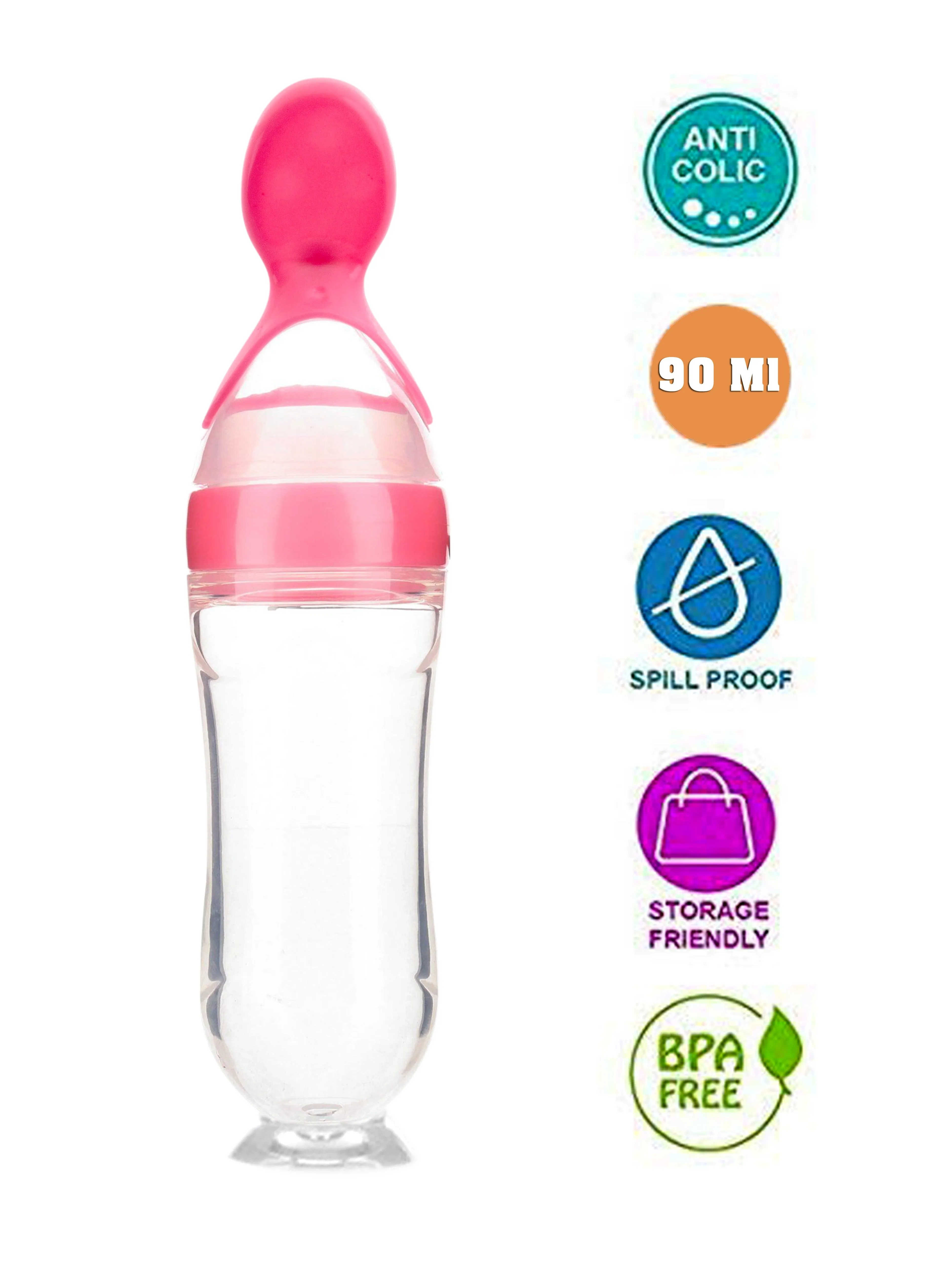 THE LITTLE LOOKERS Infant Baby Squeezy Food Grade Silicone Bottle Feeder with Soft Silicon Baby Feeding Used for Semi Solid |Spoon Feeder| Cerelac Feeder| Rice Paste Milk Food Feeder (90ml, Blue)