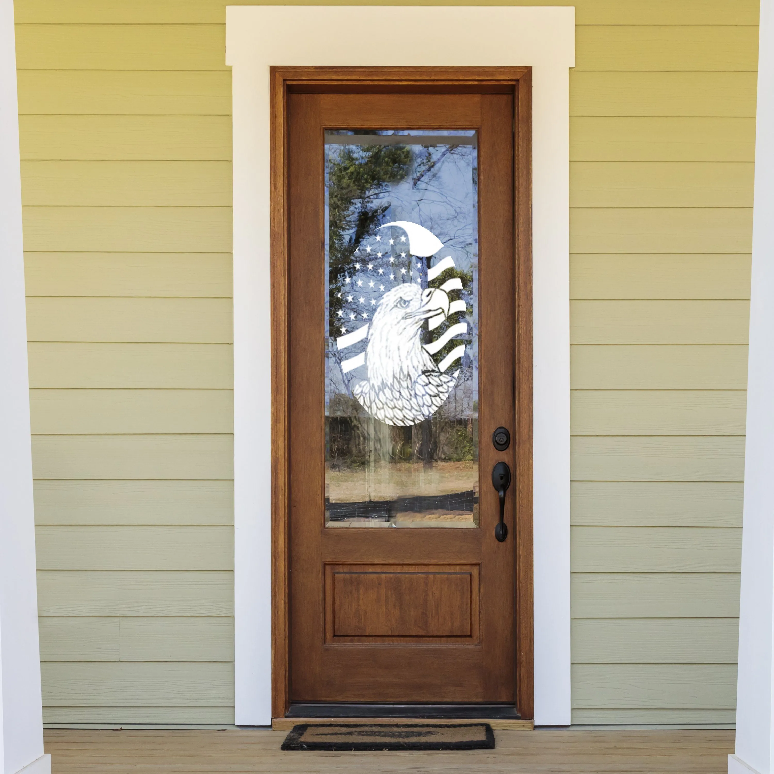 Vertical Flag Etched Eagle  (Static Cling)