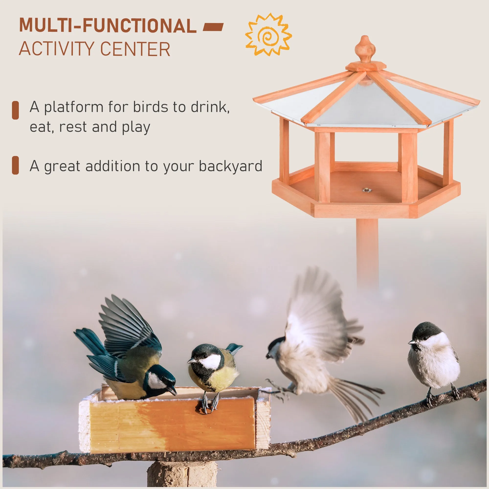 Wooden Bird Table Free Standing Feeder Garden Sheltered Feeding Station Parrot Stand Birdhouse _40x113cm