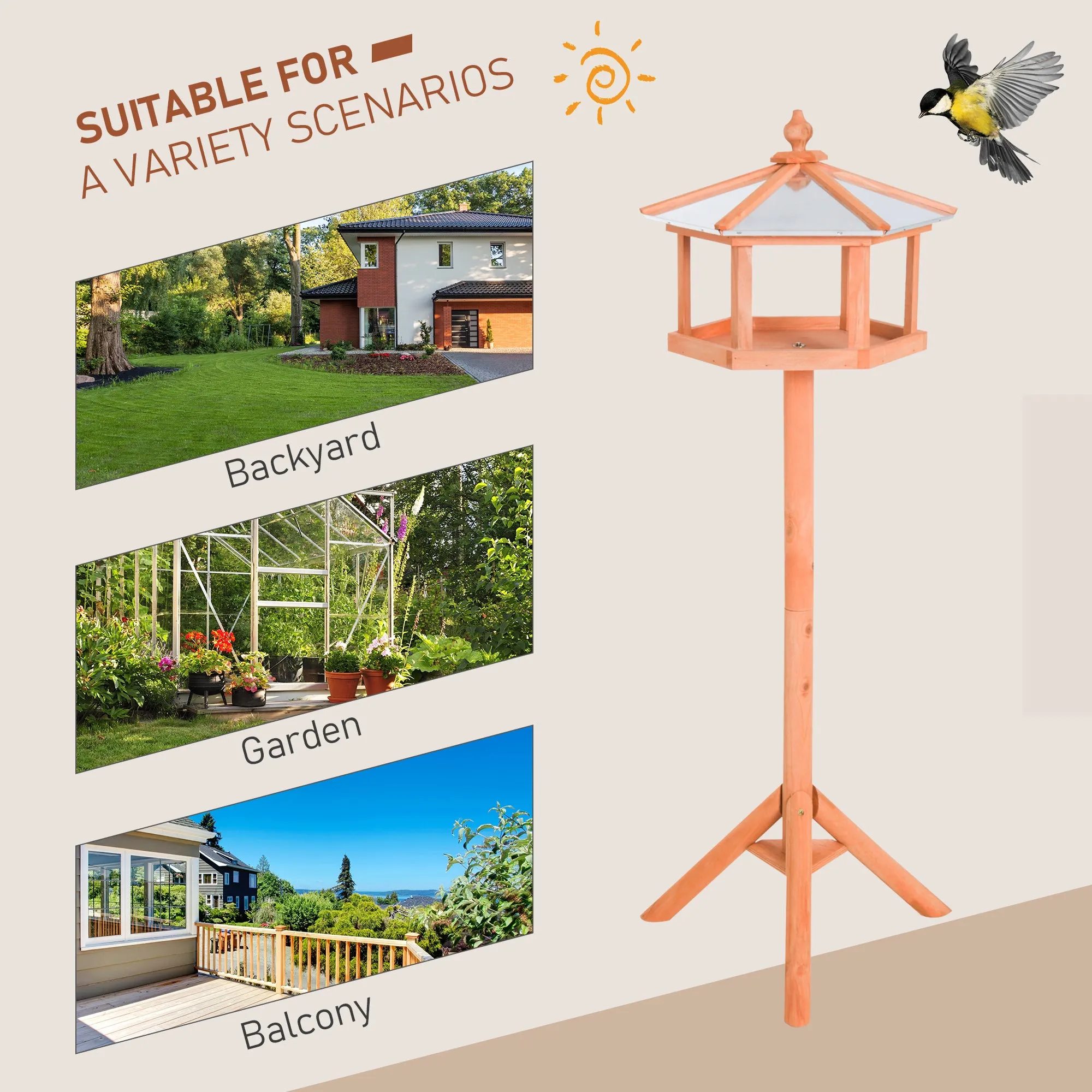 Wooden Bird Table Free Standing Feeder Garden Sheltered Feeding Station Parrot Stand Birdhouse _40x113cm