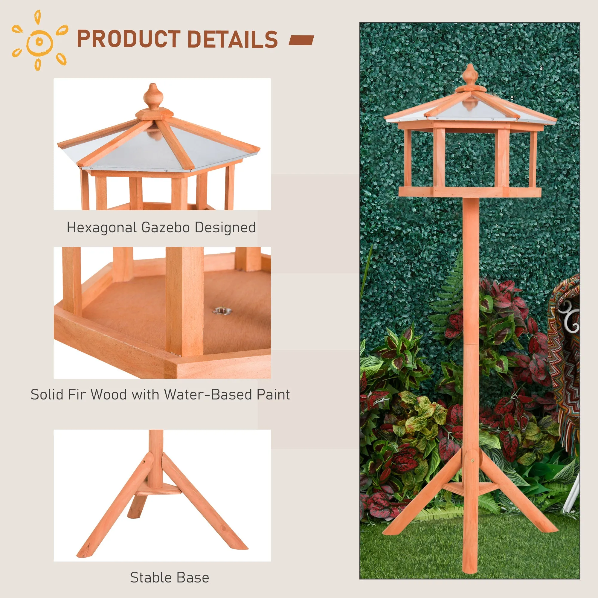 Wooden Bird Table Free Standing Feeder Garden Sheltered Feeding Station Parrot Stand Birdhouse _40x113cm