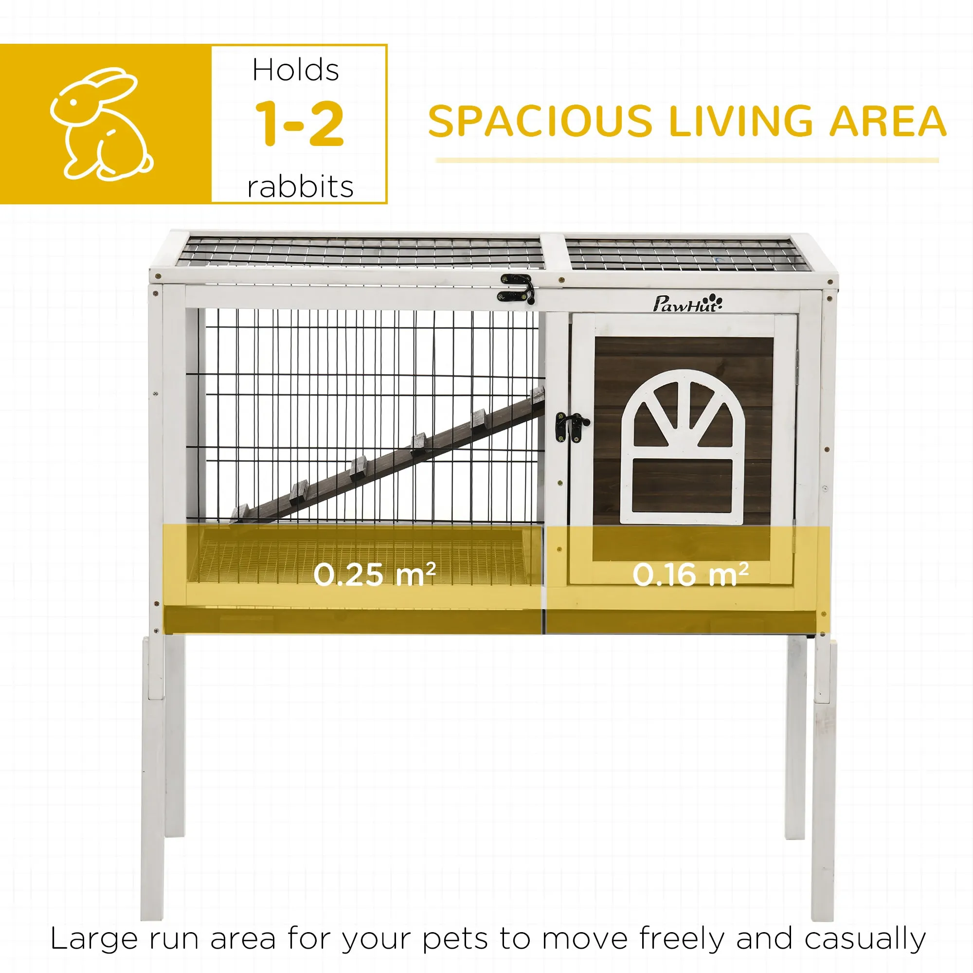 Wooden Rabbit Hutch with Openable Roof, Elevated Guinea Pig Cage with Ladder, Small Animal House w/ Slide-out Tray 90 x 53 x 87cm Coffee Brown