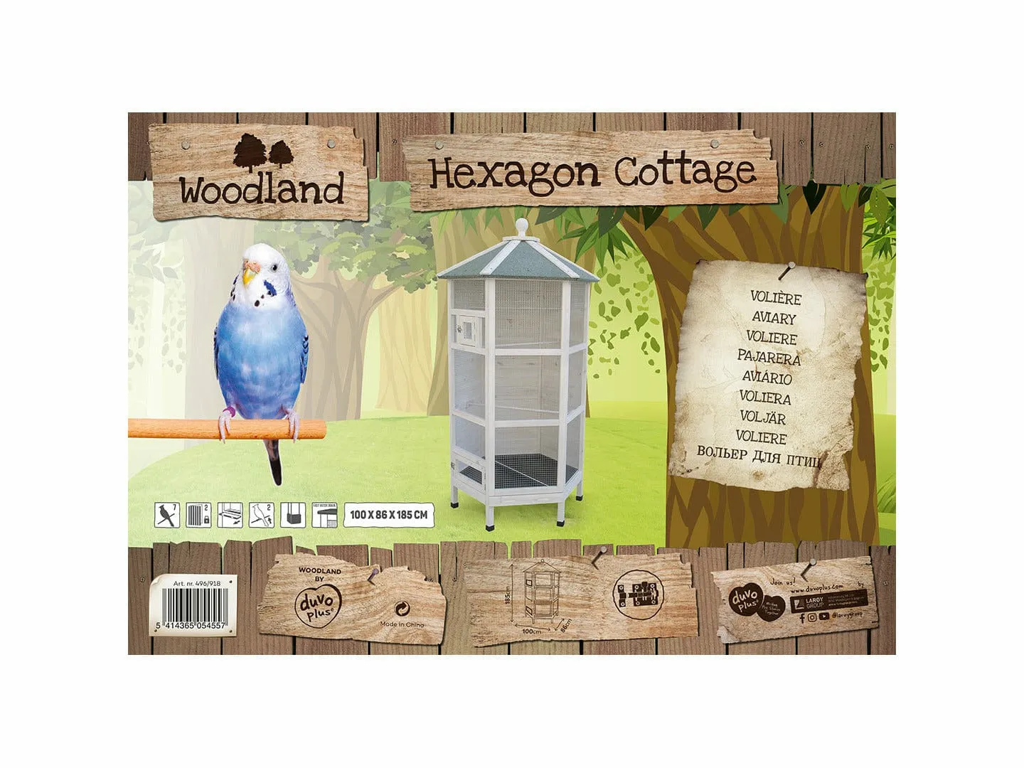 WOODLAND AVIARY HEXAGON COTTAGE 100x86x185cm