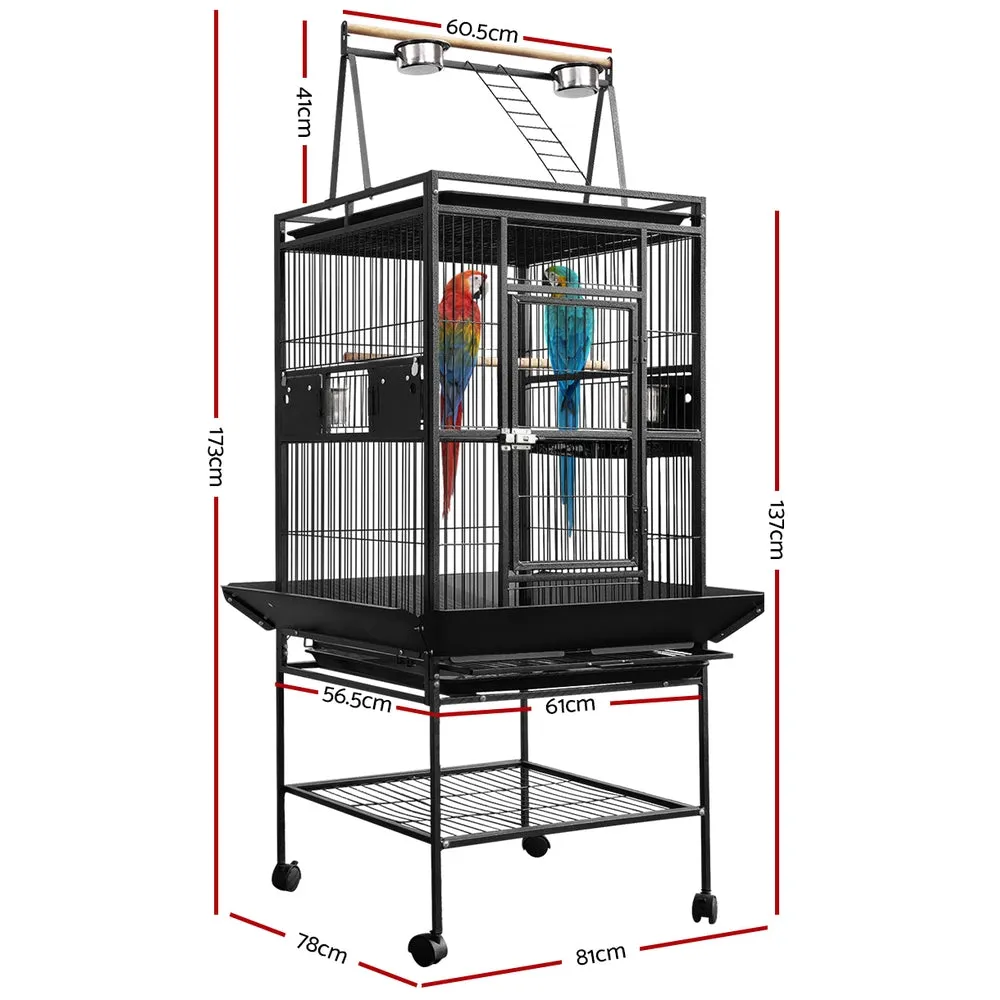 Wrought Iron Bird Cage On Wheels Slide Out Tray Pet Aviary Parrot Birds