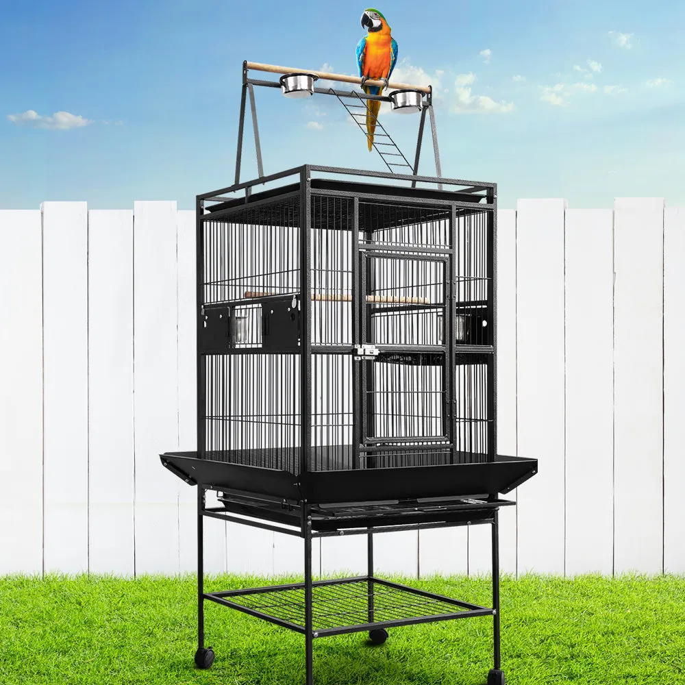 Wrought Iron Bird Cage On Wheels Slide Out Tray Pet Aviary Parrot Birds