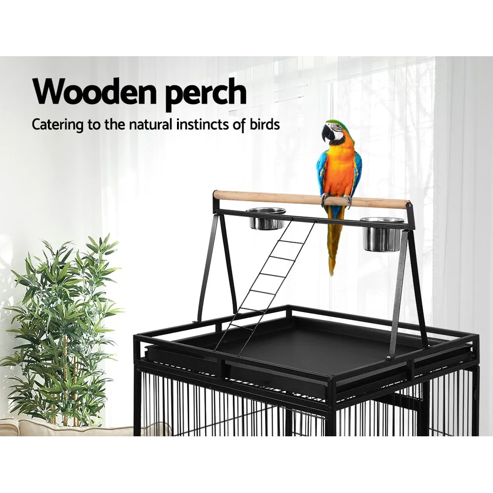 Wrought Iron Bird Cage On Wheels Slide Out Tray Pet Aviary Parrot Birds