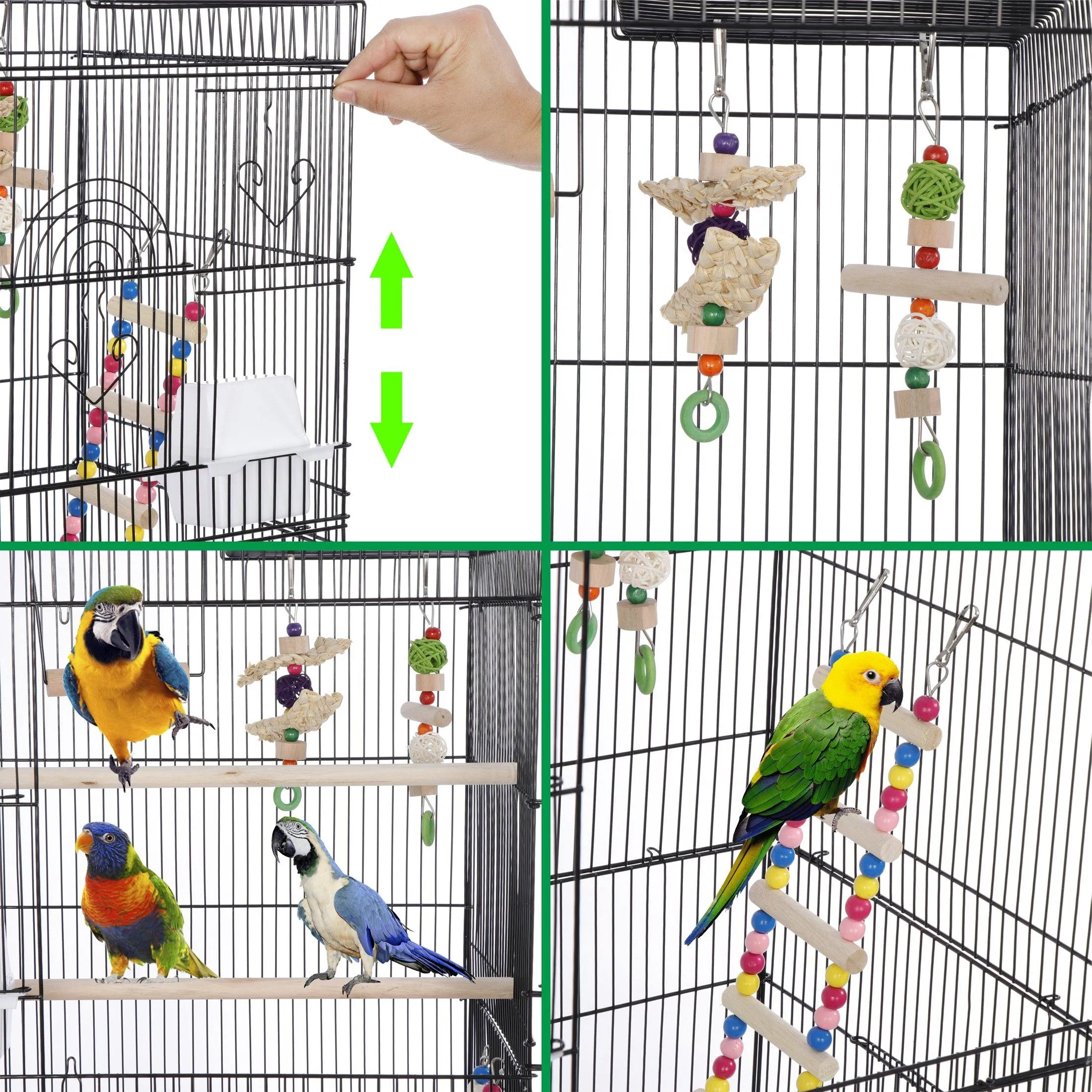 ZENY™ 39-inch Roof Top Large Flight Parrot Bird Cage Wrought Iron Bird Cage Small Pet House w/Toys