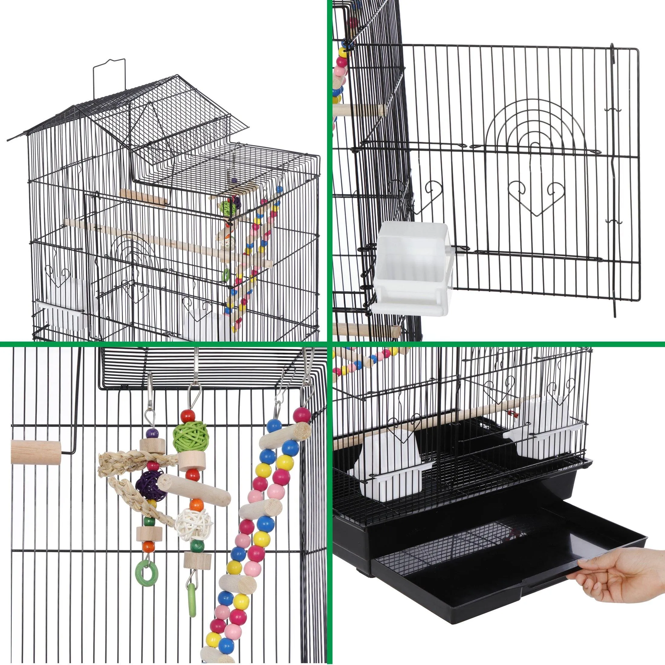 ZENY™ 39-inch Roof Top Large Flight Parrot Bird Cage Wrought Iron Bird Cage Small Pet House w/Toys