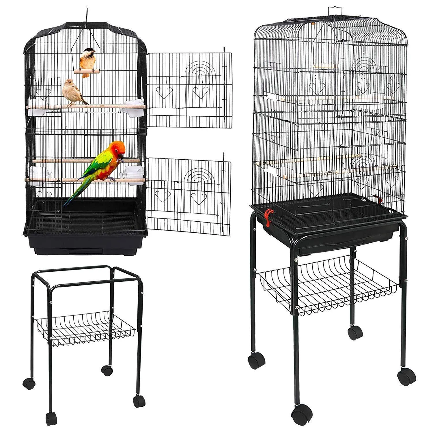 ZENY™ 59.3 Inch Bird Cage with Side-Out Tray, Storage Shelf, Pet Bird House