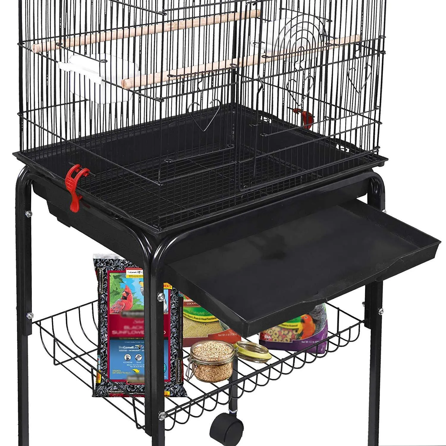 ZENY™ 59.3 Inch Bird Cage with Side-Out Tray, Storage Shelf, Pet Bird House