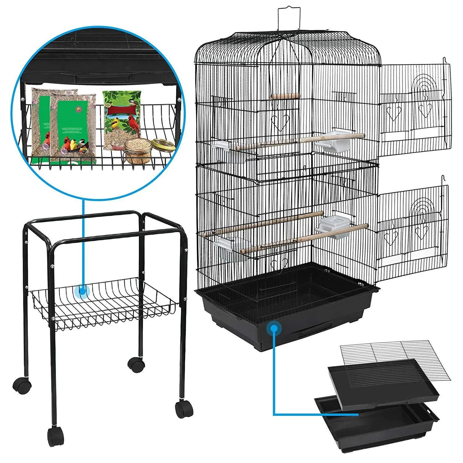 ZENY™ 59.3 Inch Bird Cage with Side-Out Tray, Storage Shelf, Pet Bird House