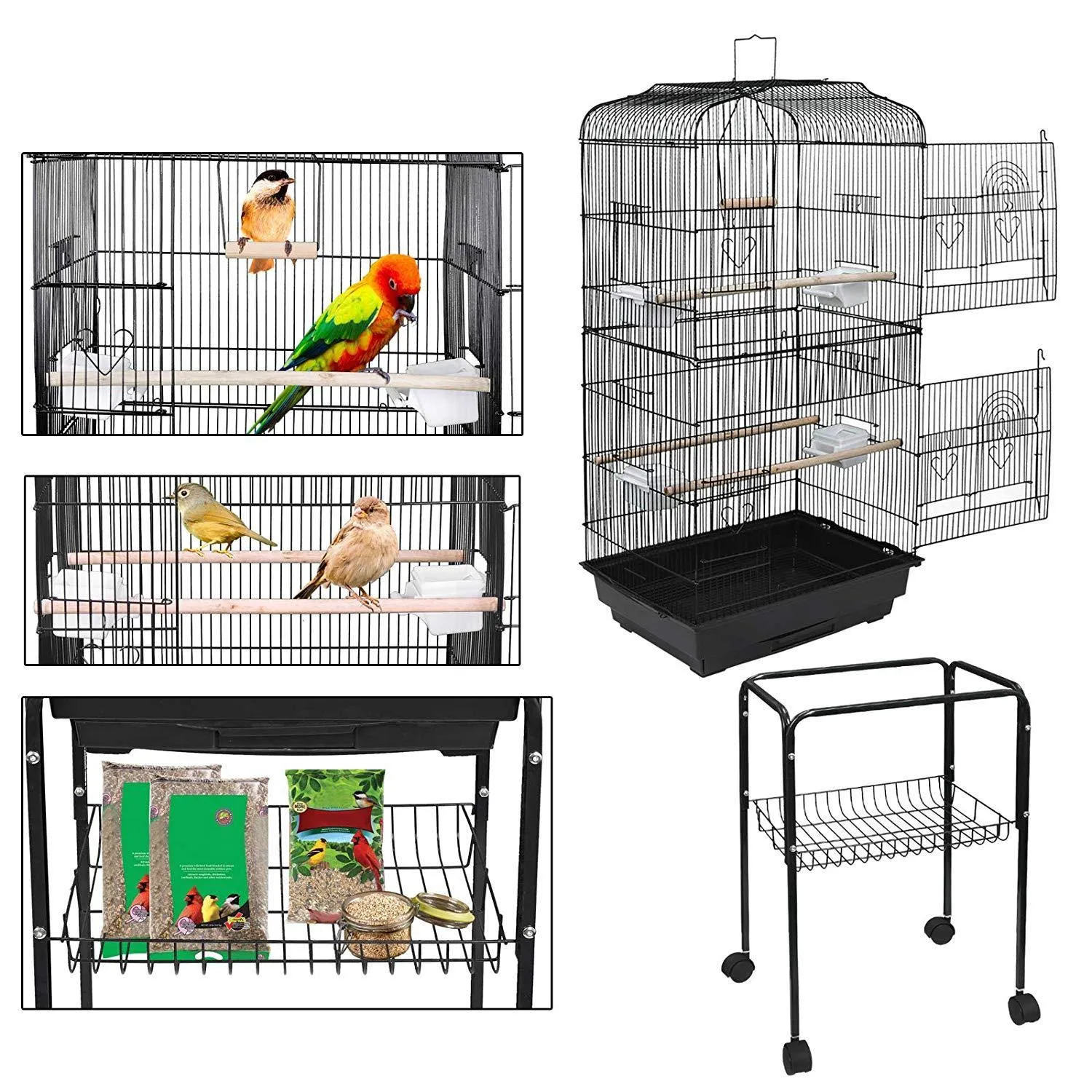 ZENY™ 59.3 Inch Bird Cage with Side-Out Tray, Storage Shelf, Pet Bird House