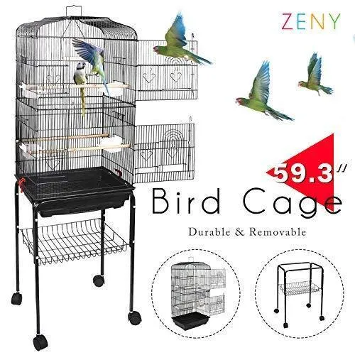 ZENY™ 59.3 Inch Bird Cage with Side-Out Tray, Storage Shelf, Pet Bird House