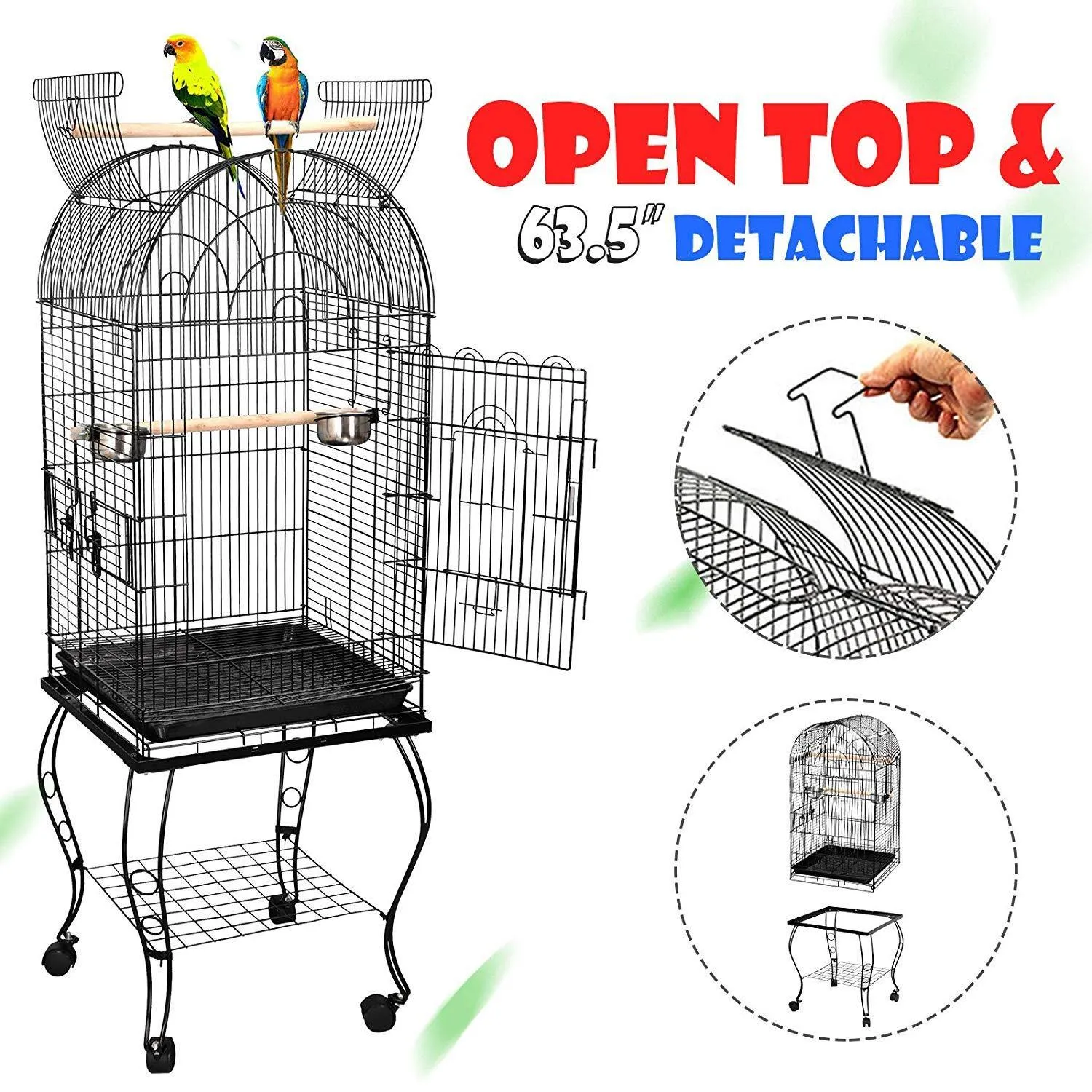 ZENY™ 63.5" Large Bird Cage Dome Open Top w/Detachable Rolling Stand